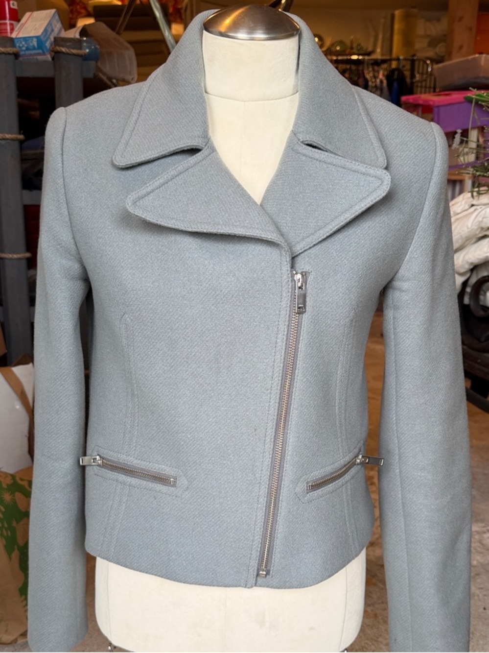 Reiss Women's Light Gray Asymmetric Zip Wool-Blend Jacket